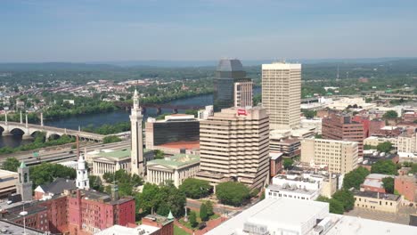 springfield, massachusetts skyline with drone video moving down