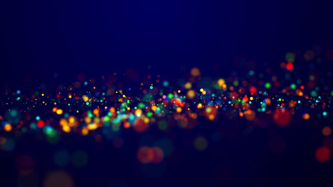 빛의 마법의 다채로운 반이는 추상적인 단순한 파동 구조를 형성합니다. 다채로운 빛나는 입자들은 4k에서 환상적인 3d 배경으로 점성 액체에 떠 있습니다.