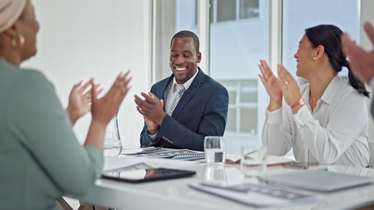 Success, black man or applause of business people