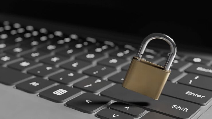 concetto di riservatezza. lucchetto galleggiante su laptopd