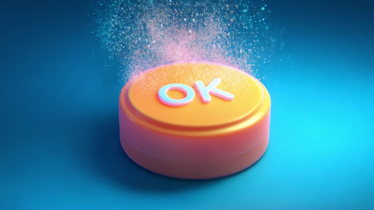 A Colorful Orange Button with 'OK' Inscribed and Sparkling Effects, Perfectly Capturing the Essence of Positive Confirmation and Agreement in a Visually Striking Visual Display