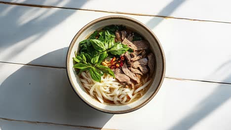 delicious vietnamese pho with beef and fresh herbs