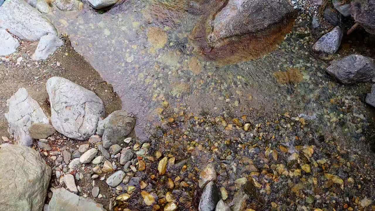Top-down view of a stoney river in Karlovo, Bulgaria