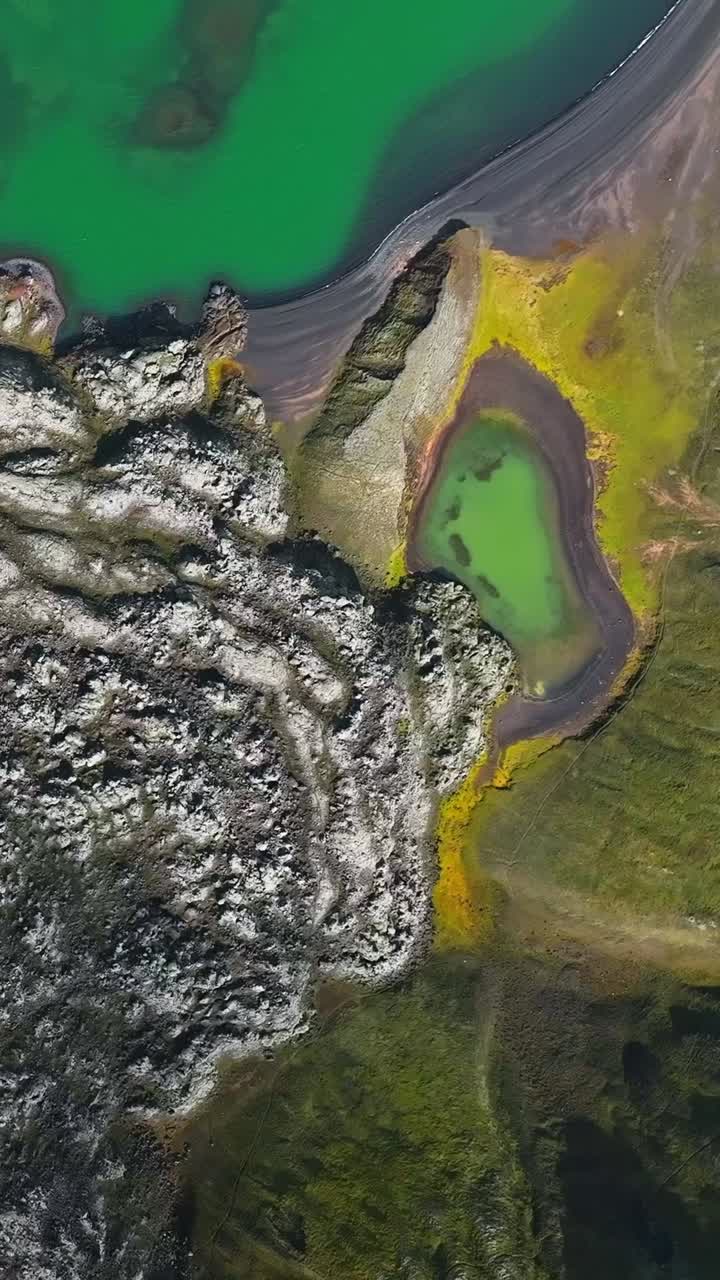 Unique rock formations. Old lava in green lake