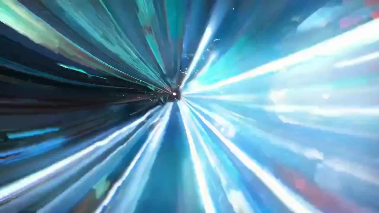 Abstract Tunnel of Glowing Light Streaks and Particles
