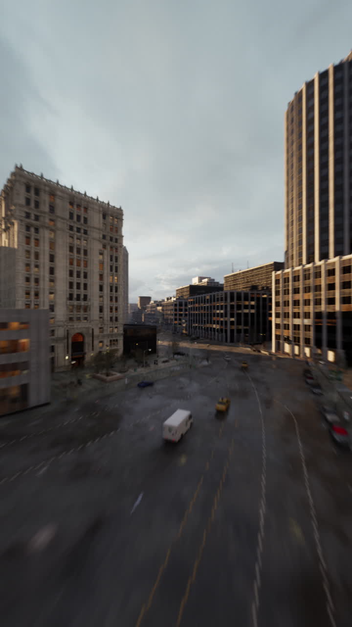 vista aérea de una concurrida calle de la ciudad con edificios altos