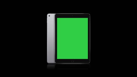 pantalla verde en blanco de la tableta, dispositivo informático portátil, fondo negro en blanco