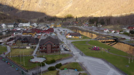 Shot of Flam and the river Moldani on the Aurlandsfjorden