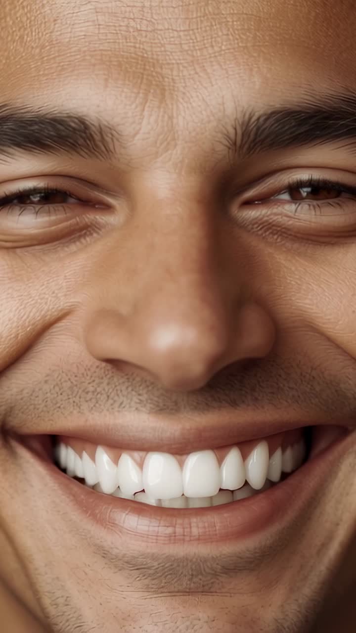 Vertical video: Start of recording driving man smiling, laughing, and returning to smile in studio