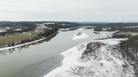 aerial shot of a flooded man-made reservoir in northwest arkansas