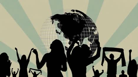 Animation-of-globe-and-people-dancing-over-stripes