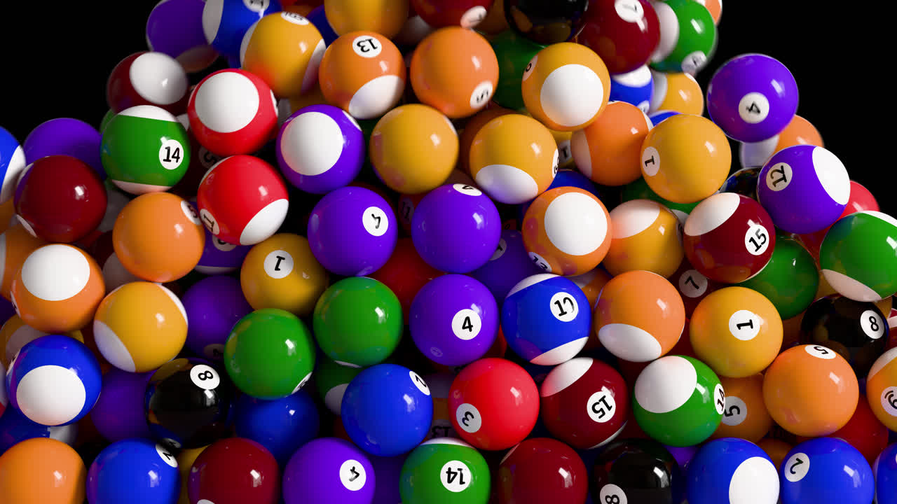 Pool Balls Transition with Alpha on Transparent Background. 3D rendering