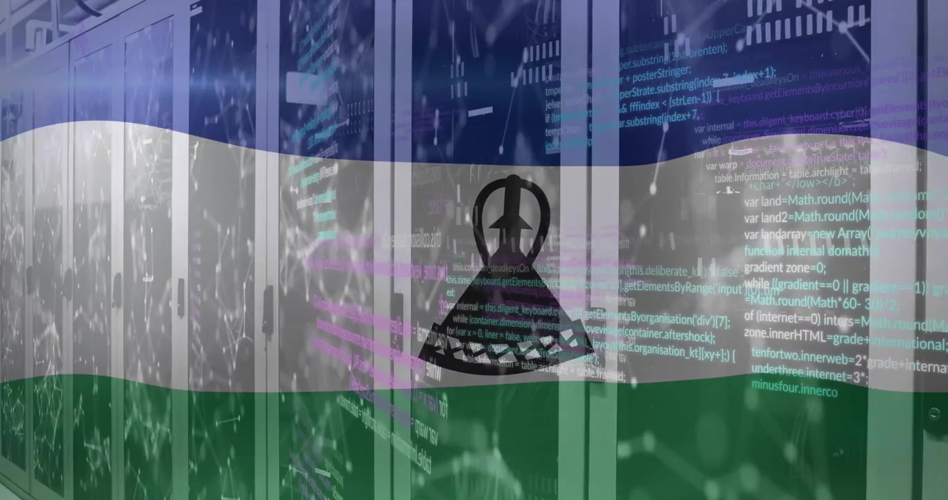 デジタルサーバールームのデータセンターにオーバーレイされたレソト国旗