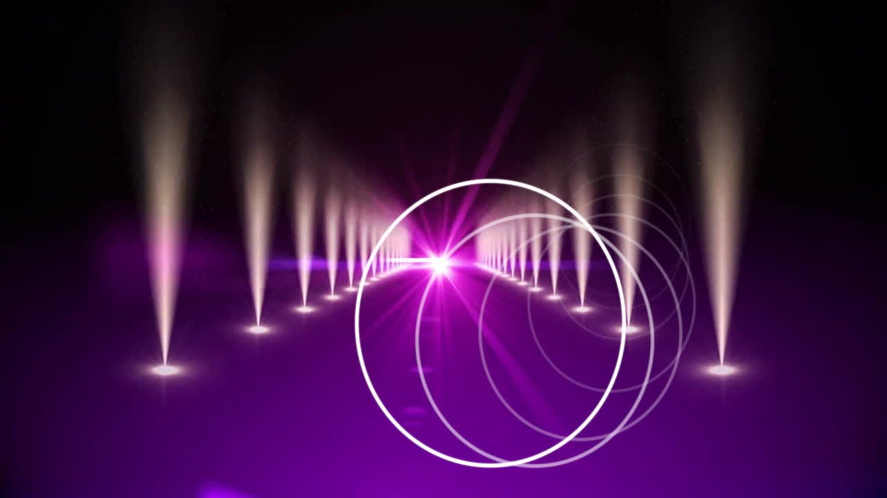 Creating futuristic abstract scene, purple light beams and circular patterns