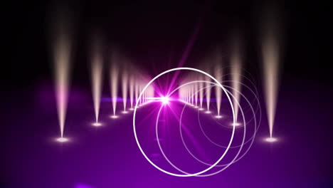 creating futuristic abstract scene, purple light beams and circular patterns