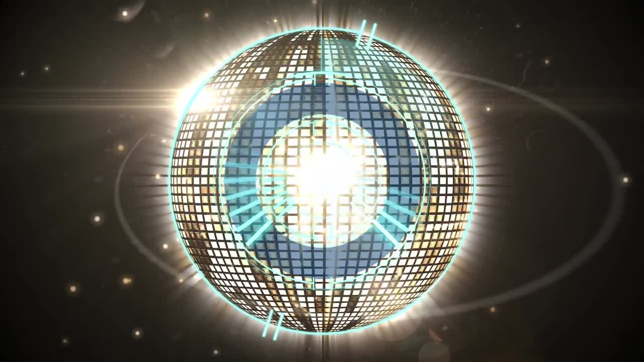 회전하는 거울 공 위의 부하 원의 애니메이션