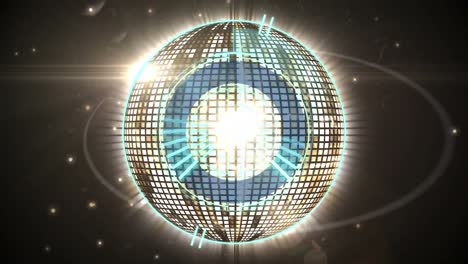 animation of loading circle over rotating mirror ball