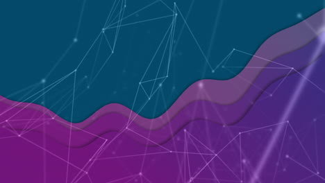 animation of network of connections and purple waves on blue background