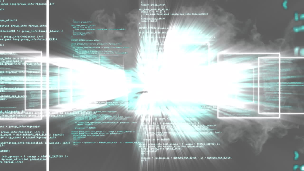 animación digital del procesamiento de datos y múltiples formas cuadradas contra un fondo negro