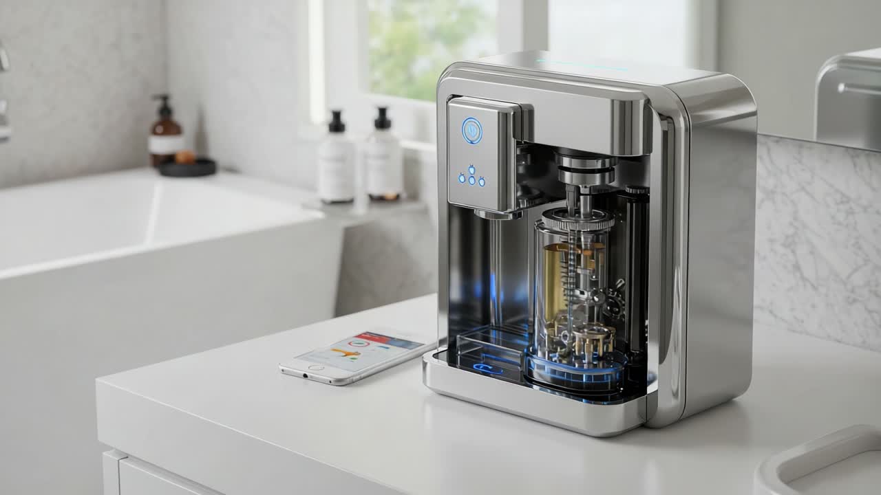 Dispositif innovant de filtration d’eau intelligent doté d’un design moderne et d’un écran interactif pour une meilleure gestion de la qualité de l’eau à domicile