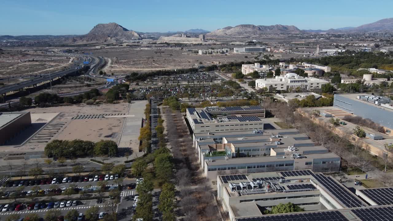Aerial view of the solar pannels at the University of Alicante, Spain