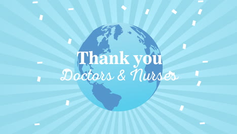 thank you doctors and nurses message lettering with earth planet