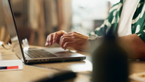 Remote-work,-hands-and-laptop-typing-with-digital