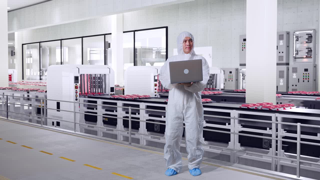 Meat Processing Plant Employee with Laptop