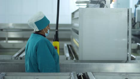 Weibliche-Spezialistin,-Die-Den-Lebensmittelherstellungsprozess-Kontrolliert.-Käseproduktion