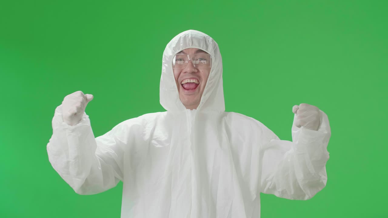 Person in Protective Suit Celebrating