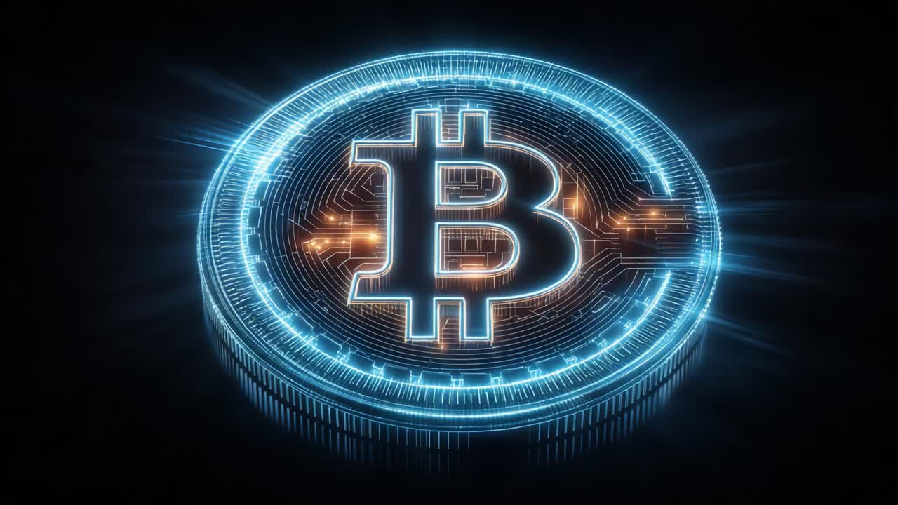 A Dynamic Representation of Cryptocurrency with a Glowing Bitcoin Symbol Surrounded by Circuit Patterns, Signifying the Future of Digital Finance and Technology
