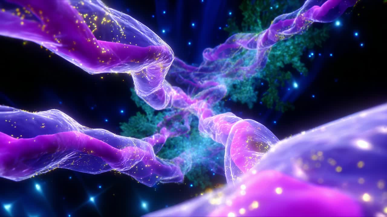 A Stunning Visualization of Ethereal Connections: Explore the Intricate Patterns and Vibrant Colors of a Radiant Journey through Space and Time, Emphasizing the Beauty and Complexity of Intertwined Energy Streams