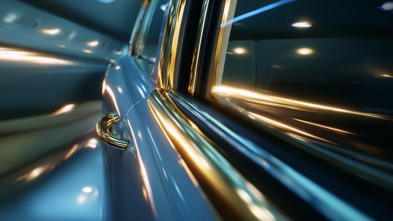 A Striking Visual Composition of a Car Window Reflection Showcasing the Glossy Finish and Metallic Accents of the Vehicle, Capturing a Dynamic Perspective of Movement and Light Glare