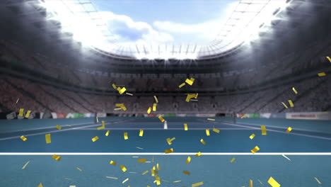 animation of confetti falling over sport stadium