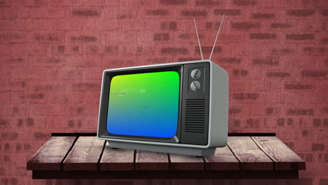 fernseher auf einem holztisch