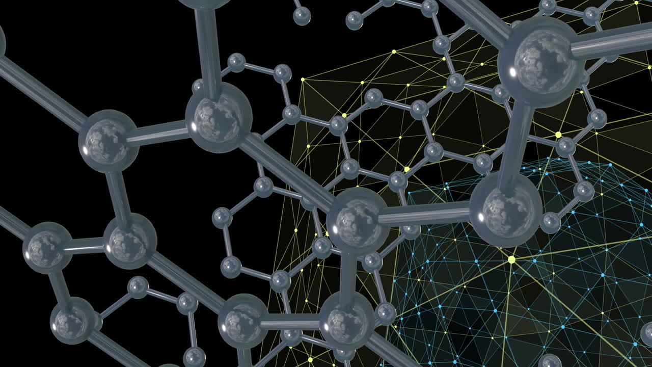 검은 바탕에 있는 분자의 3d 마이크로의 애니메이션