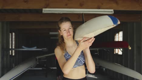 female rowing team training on a river