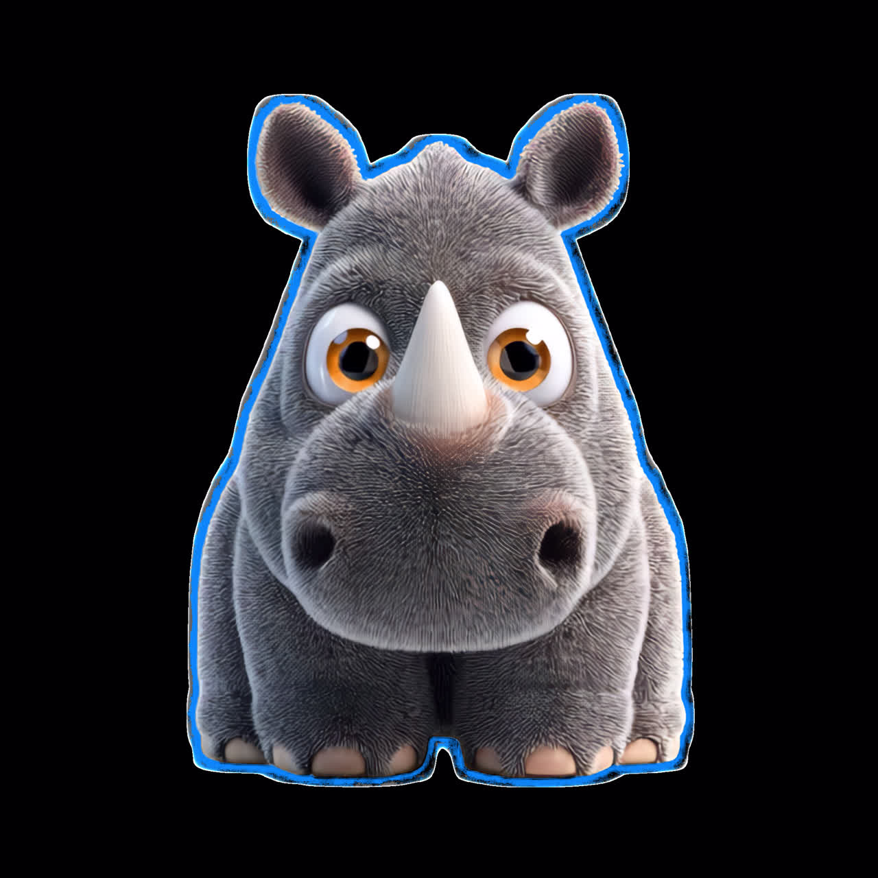 Cute cartoon rhino illustration animation isolated asset, transparent 4K video, alpha channel