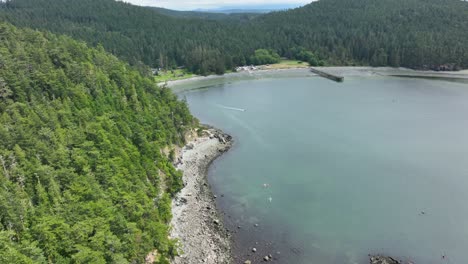 aerial view of bowman bay on an overcast day in washington state