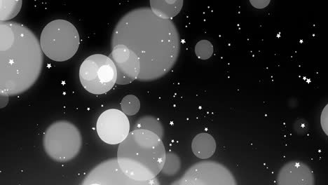 Animation-of-white-circles-and-stars-over-black-background