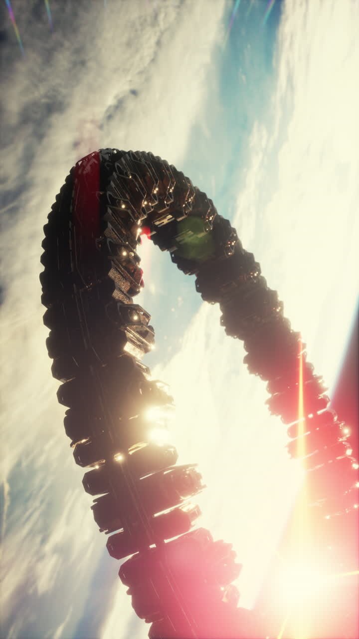 Futuristic spaceship in orbit around a planet