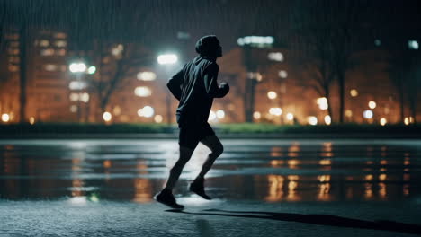 runner in the rain at night