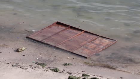 una gran pieza de basura flotando en la orilla