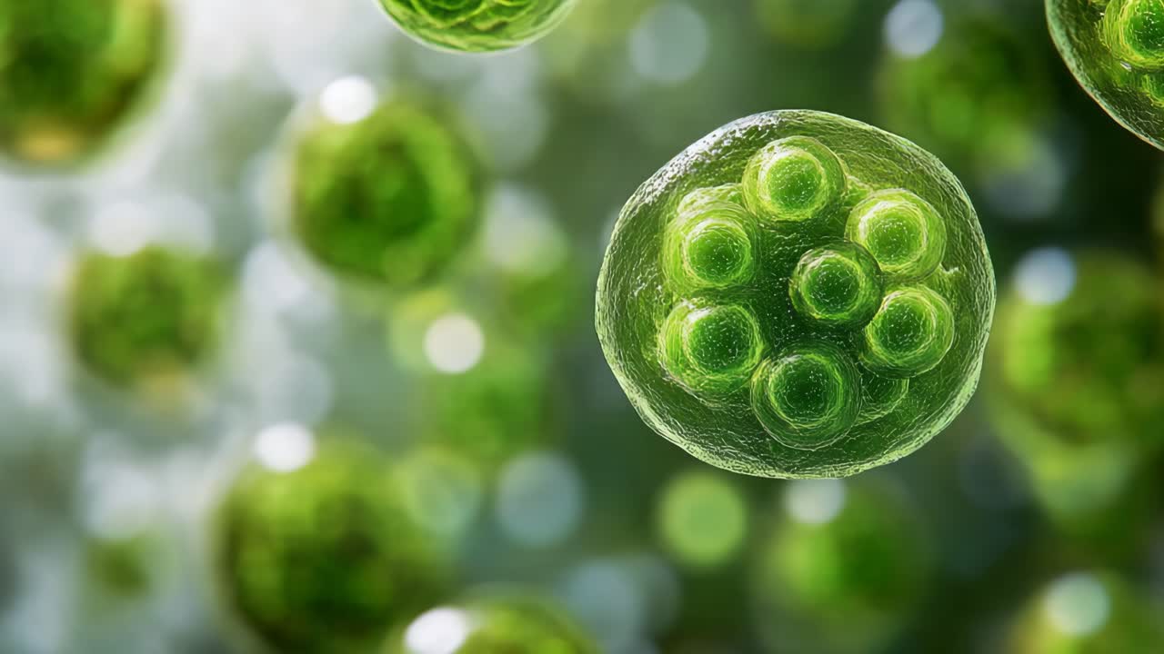Close-up view of Chlorella cells