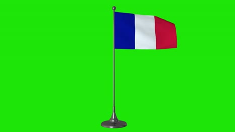 france small flag fluttering on a flagpole. green screen background, 4k