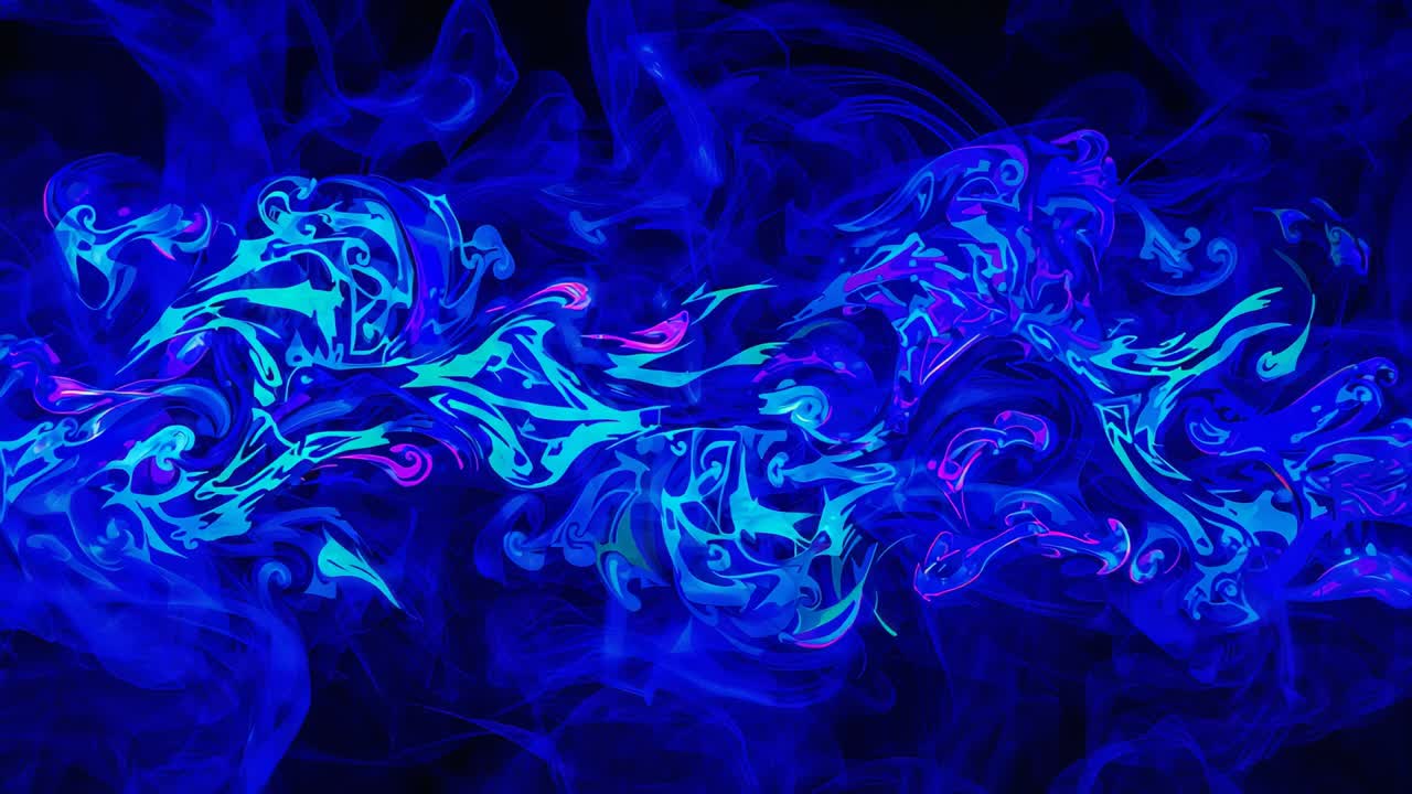 Nastro ciano-marmo neon in trasformazione che si sposta attraverso un vuoto nero-navy, fotogrammi che guidano riflessi magenta