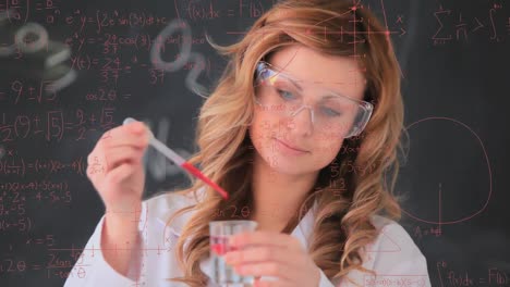 chemist slowly mixing chemicals