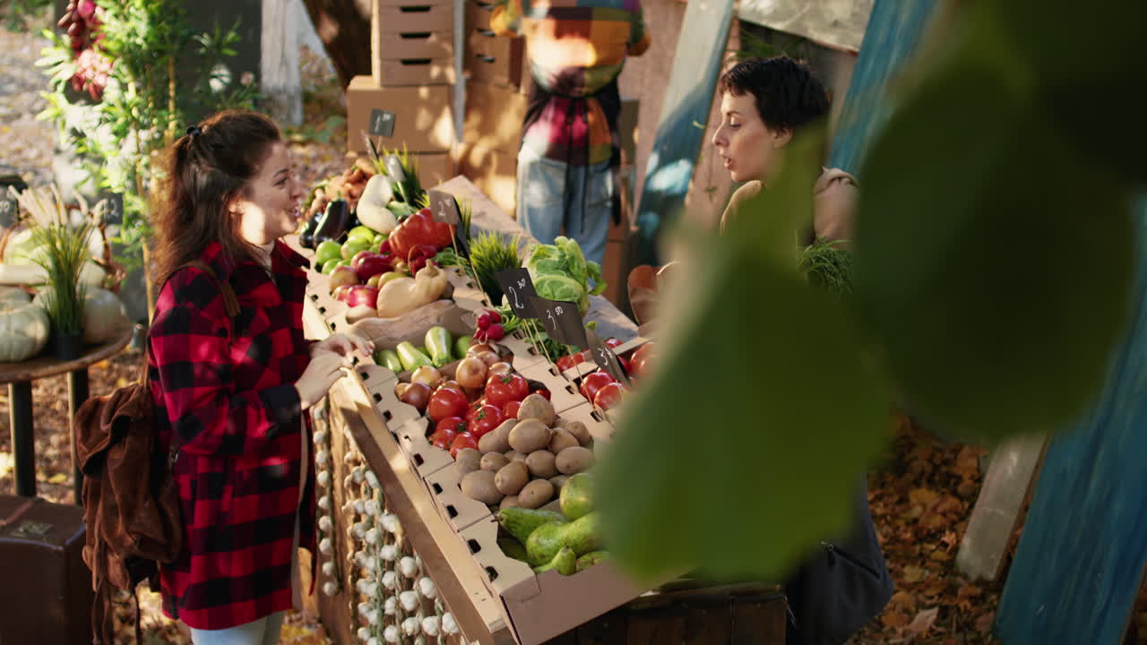 Customers buying fresh produce at a farmers market