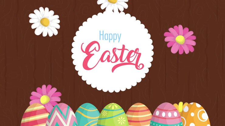 happy easter animated card with lettering and eggs painted