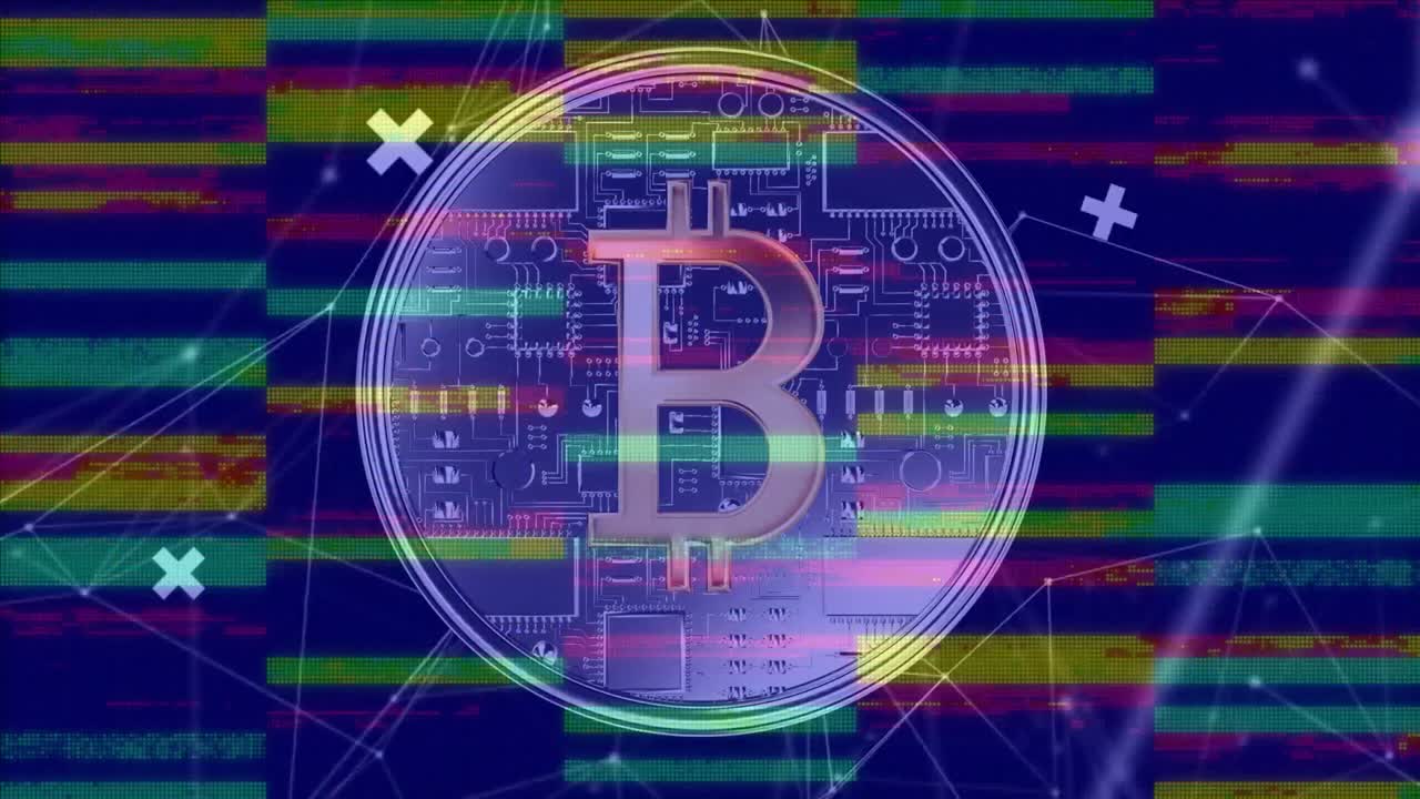 símbolo de bitcoin contra la red de conexiones